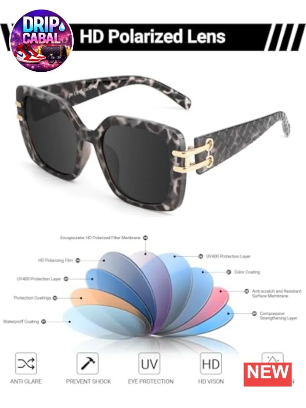 Oversized Square Polarized Sunglasses for Women UV400 Retro Luxury